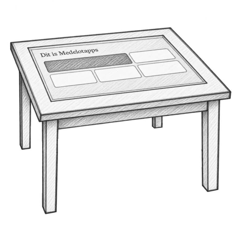 Tafel: a 43-inch screen set flush into an antique table under glass